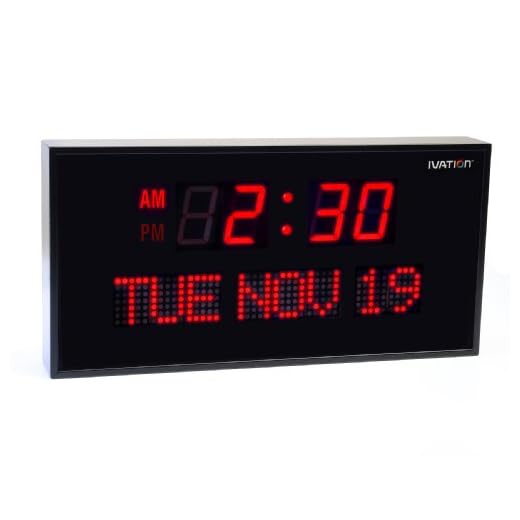 Ivation Big Oversized Digital Blue LED Calendar Clock with Day and Date - Shelf or Wall Mount (22 inches - Red LED)