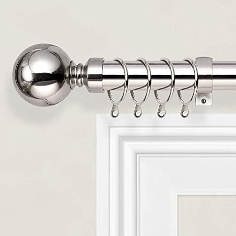 Imperial Rooms Plain Metal Ball Curtain Poles Metal Extendable - Includes Curtain Rod, 60mm Size Finials, Rings, Brackets & Fittings Set (Brushed Silver, 160-300 Cm, 63 Inches to 118 Inches) Cover