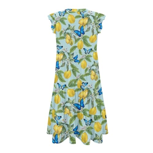 Image of Womens Summer Dress Ruffle Sleeve V Neck Dress Casual Fit Flowy Beach Vacation Sundress with Pocket S-2XL