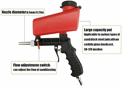 LSHK 1/4 Air Sandblasting Gun Portable Handheld Sandblaster 90psi Gravity Sandblasting Gun Pneumatic Sandblaster Spray Gun Blasting Machine