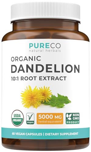 USDA Organic Dandelion Root Extract - High Potency 10:1 Dandelion Root Supplement with 5000mg Herbal Equivalent Strength for Liver Cleanse Detox & Repair Support - Vegan & Non-GMO (2 Month Supply)