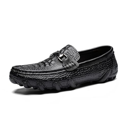 Men's Penny Loafers Moccasin Driving Shoes Fashion Crocodile Printed Slip on Flats Boat Shoes for Male