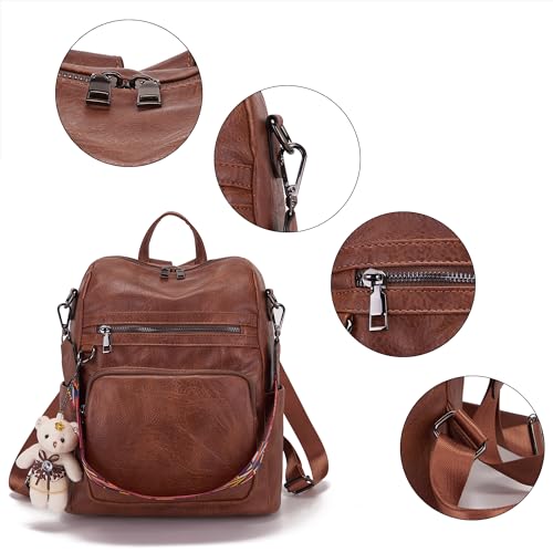 Qiyuer Women\'s Fashion PU Leather Backpack Purse for Women Designer Ladies Travel Convertible Shoulder Bag Brown - Thumbnail 6