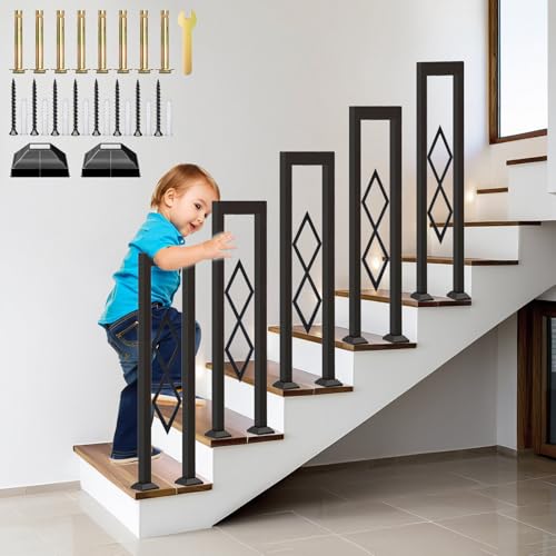 【Facile da Installare】Ringhiera include tutti gli accessori di fissaggio necessari (viti e coperchio) per un'installazione verticale. Semplice da assemblare e mantenere, risparmiare spazio e può essere rapidamente fissato su pavimenti in legno, piastrelle, pietra o cemento.