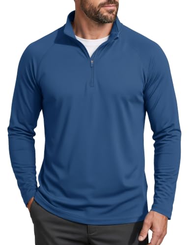 MAGCOMSEN Men's Quick Dry Long Sleeve Tee - Blue Grey, Sun Protective, Hiking, Fishing, Summer Shirt