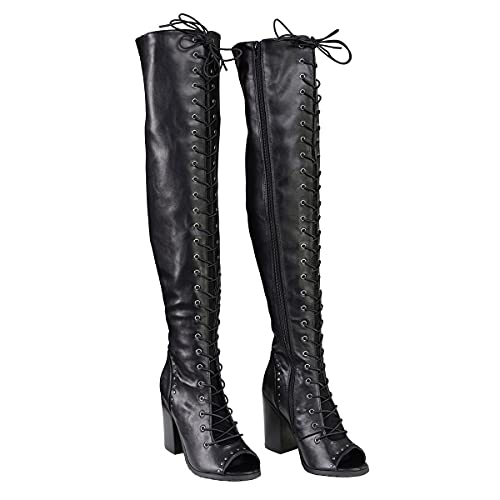 Milwaukee Leather MBL9421 Women's Black Lace-Up Knee-High Fashion Casual Boots with Open Toe2