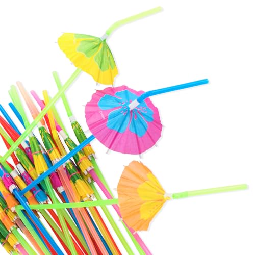 Super Z Outlet Tropical Umbrella Straws Hawaiian Beach Luau Party Decorations for Cocktails & Drinks - Pack of 48