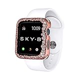 SKYB Champagne Bubbles Apple Watch Case for Women - Rose Gold with Cubic Zirconia Rhinestones to Match Jewelry, Protective Scratch Resistant Liner, Easy to Attach to Bands, Fits Series 1, 2, 3-42mm