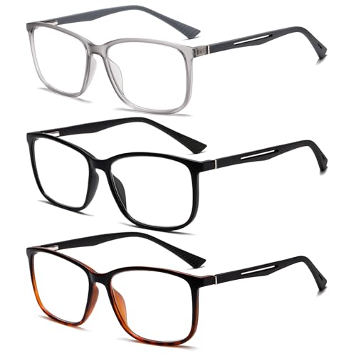 Fsread 3 Pack Blaulichtfilter Lesebrille für Herren Federscharnier Sport Square Reader TR90 Anti-Glare Lesehilfe +3.0