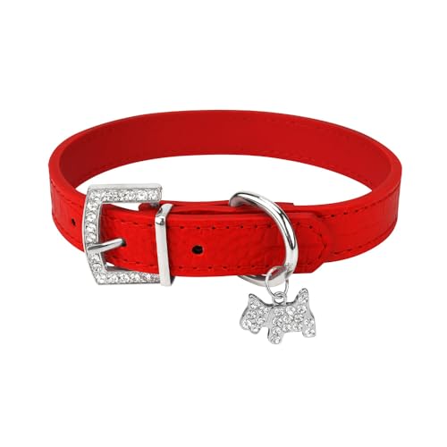 CFZSALK Collar for Perro de Piel sintética Acolchada con Colgante de Cachorro y Hebilla de Diamantes de imitación for Perros y Gatos pequeños, medianos y Grandes.(1,S 1.5x37cm)