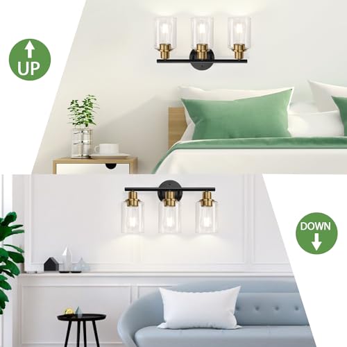image for Zarbitta 3-Light Bathroom Light Fixtures, Black and Gold Bathroom Wall