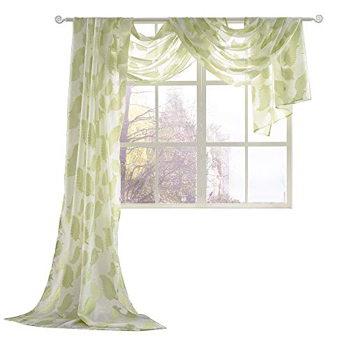 Keqiaosuocai Christmas Leaves Jacquard Sheer Window Valance Semi Voile Scarf 1 Piece 52 Inch Wide By 216 Inch Length Green #TOP1