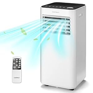 COSTWAY 10000 BTU Portable Air Conditioner, with Fan & Dehumidifier Mode, Quiet AC Unit with Sleep Mode, 2 Speeds, 24H Timer, LED Display, Remote Control, Cool Rooms up to 350 Sq.Ft