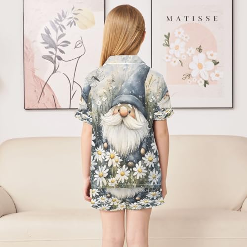ALAZA Gnome Daisy Blossom Dragonfly Satin Pajamas Set Short Sleeve Button Down Sleepwear Summer Pjs 2 Piece4