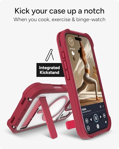 Image of ZAGG Rainier Case with Kickstand for iPhone 17 Pro - Red Black Cherry, Graphene 22ft (7m) Drop Protection, Lanyard Attach Points, MagSafe, Wireless Charging Compatible, 2-Piece Design, Phone Case