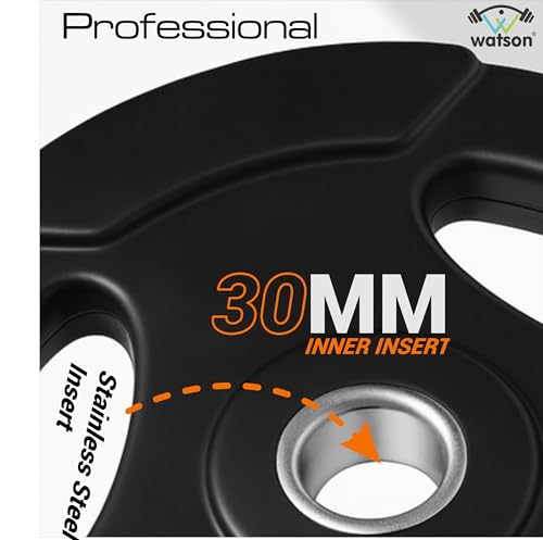 Image of WATSON 3 Cut Rubber Coated Metal Weight Lifting Bar Plates With Metal Bush Compatible Upto 30mm Gym Rods, Home Gym Weight Plates For Men & Women (40Kg Set (5Kgx8))
