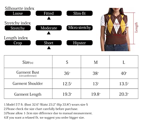 Plaid Vest Cropped Knitted For Women (Green Argyle,M) #TOP4