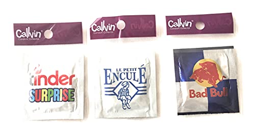 Callvin-Lot de 3 préservatifs humoristiques,titres: Bad bull, Tinder surprise,Le petit enculé -Taille standard-