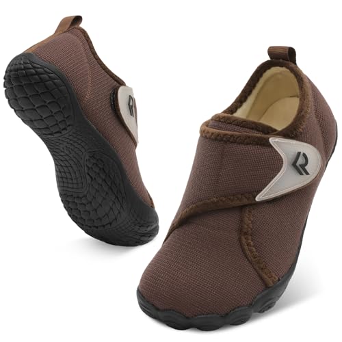 relxfeet Diabetic Shoes for Men Adjustable Wide Orthopedic Slippers for Home Bedroom Neuropathy Plantar Fasciitis Swollen Feet Indoor Outdoor House Shoes (Dark Brown, Size 13)