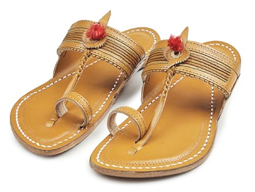 Image of KORAKARI Mens Kolhapuri Chappal, Handcrafted Sandal, Smooth and Comfortable Flip Flops Slipper Anti Slip Design Genuine Leather Traditional Footwear.
