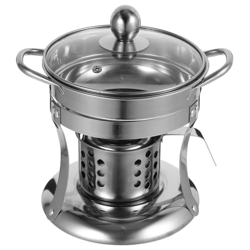Anneome Portable Stainless Steel Hot Pot Shabu Shabu Stove with Alcohol Burner for Camping Outdoor Cooking