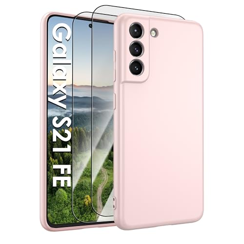 for Samsung Galaxy S21 FE 5G Case,Liquid Silicone Upgrade [Soft Anti-Scratch Microfiber Lining][2 HD Screen Protector][Full Camera Protection] Shockproof Phone Case for Samsung S21 FE 6.4 inch -Pink - image 1