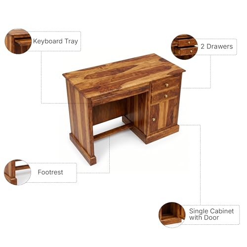Image of SONA ART & CRAFTS Carmel Lite Solid Sheesham Wooden Study Table for Students Desk with 2 Drawers & 1 Cabinets Study Desk Table Office Table for Work from Home Writing Office Desk (Natural Finish)