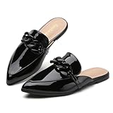 EasySmile Metal Chain Decor Flat Mules for Women Closed Pointed Toe Slip on Loafers Slides Backless Mules Shoes