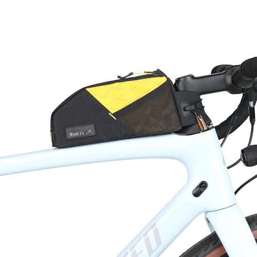 Rhinowalk Bicycle Top Tube Bag Bike Front Frame Bag Waterproof Bolt-On Screw Cycling Accessories Upper Pipe Nylon Pouch Pack for Mountain Road Bike(Yellow)
