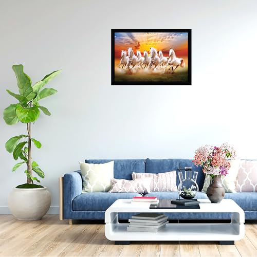 Image of Indianara Vastu Running Seven Horse Painting With Frame 20 Inches X 14 Inches (Style 3)