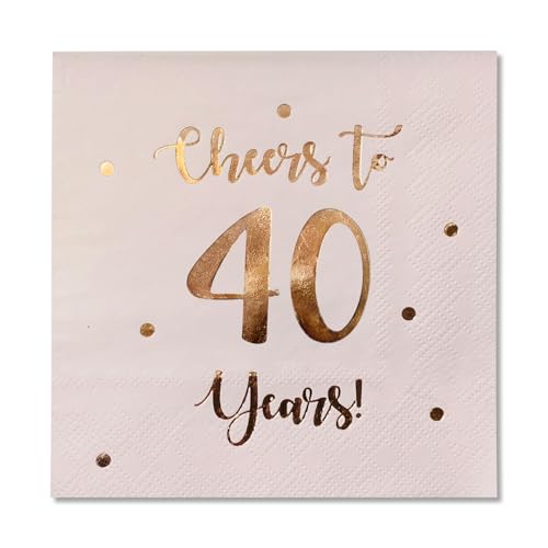 Cheers to 40 Years Cocktail Napkins | Happy 40th Birthday Decorations for Men and Women and Wedding Anniversary Party Decorations | 50-Pack 3-Ply Napkins | 5 x 5 inch folded (Pink)