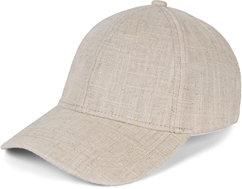styleBREAKER Unisex Leinen Baseball Cap Einfarbig, 6-Panel Basecap, Metallschnalle verstellbar 04023089, Farbe:Beige
