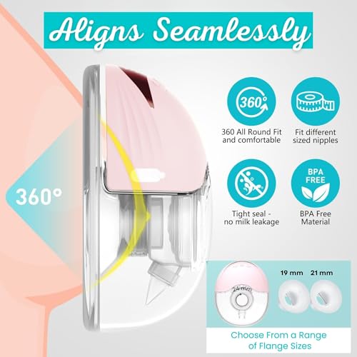 Image of MISK Wearable electrical breast pump for feeding mothers, 4 modes & 12 Levels, Rechargeable, Automatic, Painless & Portable hands-free breastfeeding pump, 210 ML Milk Cup Capacity & 1200mAh Battery, BPA-Free Material, 19mm, 21mm & 24 mm Flange size included, LED Display, FDA approved (1 Year Warranty)