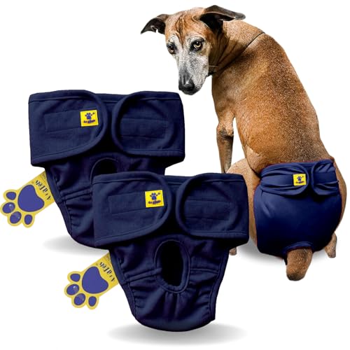 Image of A+a Pets' MAA' Cotton Dog Underwear Diaper Combo - Stretchable, Comfortable, Washable & Reusable (L, Navy Set)