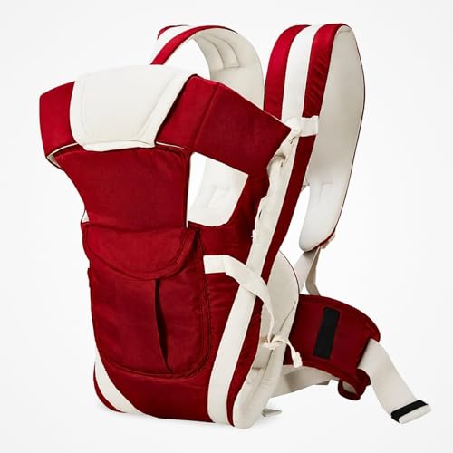 Image of LittleBoo New Born Baby Carrier Bag 4-in-1 Adjustable Baby Sitting Carrier Bag - Front & Back Carry with Head Support, Safety Belt & Buckle Straps for 0-24 Months (Red)