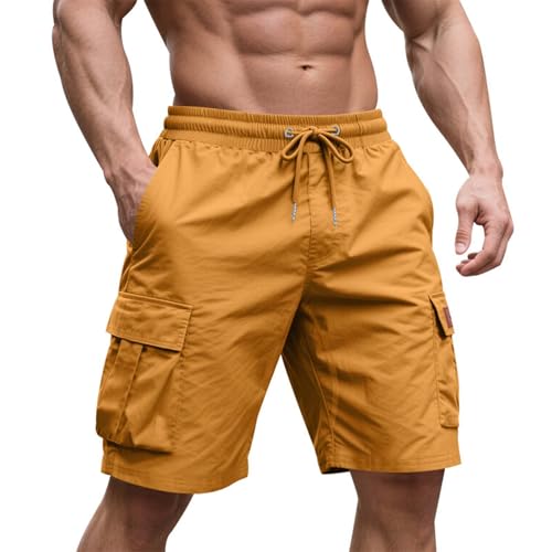 Image of Men's Cargo Shorts Elastic Waist Outdoor Loose Fit Sport Shorts Summer Joggers Casual Short with Multi-Pocket