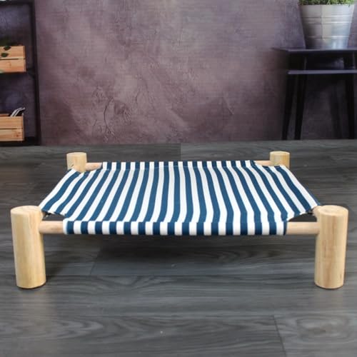 木製の猫ベッド 高くなった犬用ペットベッド かわいい 高床式ネコベッド 猫のぶら下がっているベッド 丈夫 通気性 小型犬用 キャット用 インテリア 休憩所 ペット寝具 ペット寝床 ペットハウス 春夏 四季兼用 オールシーズン (ブルーストライプ,S)