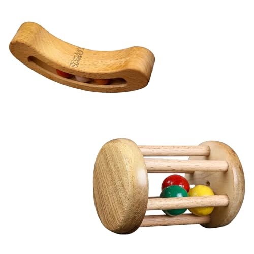 Image of Rolling Drum Rattle & Banana Busy Beads Rattle | Montessori Baby Toys for Sensory Play & Motor Skills | Safe, Durable Toys for Newborns 0+ Months