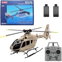 RC ERA 1/36 Scale C123 EC135 RC Helicopter, 2.4G 6CH Single-Rotor Gyroscopic Flying Aircraft Model for Adult | Altitude Hold, One-Key Takeoff/Landing 2PCS Battery/Champagne Gold