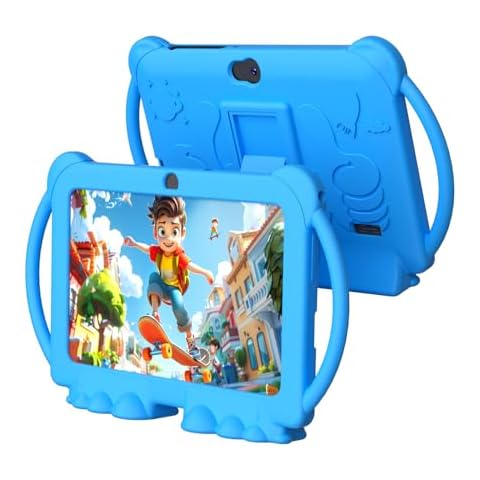 ATOZEE Kids Tablet, 7 inch Tablet for Kids 4GB 32GB Android 12 Preinstalled Parental Control Children Education Toddler Tablets with Dual Camera Bluetooth WIFI6 Shockproof Kickstand Case (Boys/Blue) Cover