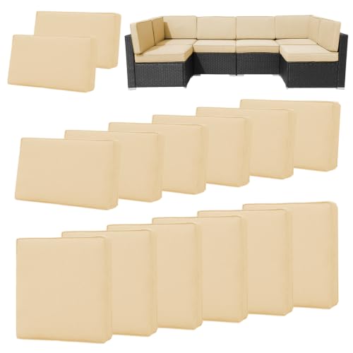 FKSLIFE 14Pieces Patio Cushion Covers Replacement Outdoor Couch Cushions Covers Splashproof Sofa Slipcovers Set with Zippers,Patio Furniture Protector Cover Only(Beige,25×25×3.15 inches)