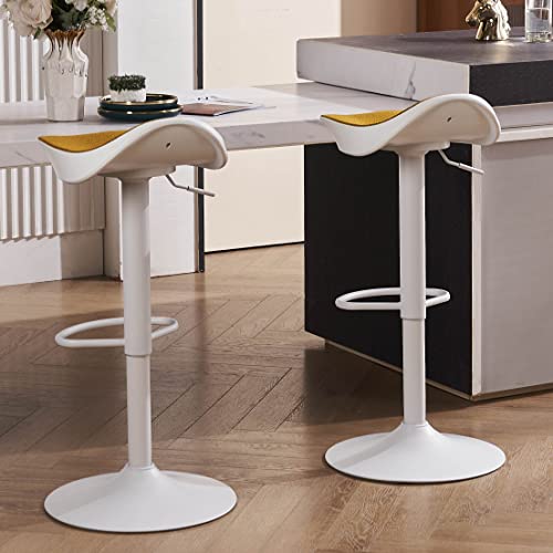 Younike Bar Stools Set Of 2 Counter Height Barstools For Kitchen Island, Swivel Bar Stools Adjustable Bar Chairs With White Sturdy Frame And Mustard Yellow Velvet Tufted Seat #TOP4