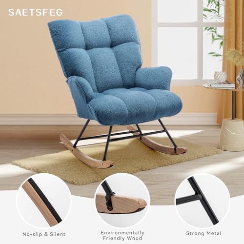 image for SAETSFEG Nursery Rocking Chair Teddy, Upholstered Glider Rocker with H
