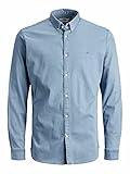 Con cuello y tira de botones Jack & Jones Jprblalogo-Camiseta elástica (Talla L/S) Camisa, Azul Vaquero Claro. Ajuste: Corte Ajustado, L para Hombre