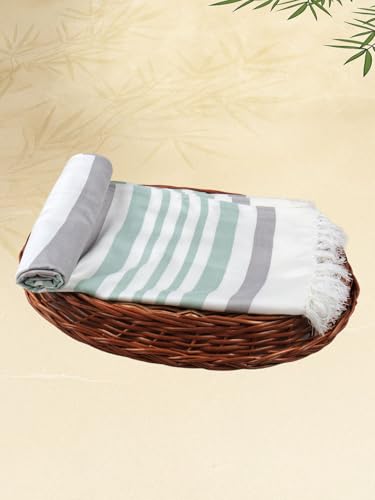 Image of RAMRAJ COTTON Unisex Bamboo Bath Towel ST (Green 3)|Towel Size:83x160cm