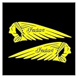 2PCS Motorcycle Cool Stickers Indian Badge Moto Fuel Tank Left Right Side Logo Racing Helmet Decals Decor Auto Accessories PVC(Yellow,21x7.7cm)
