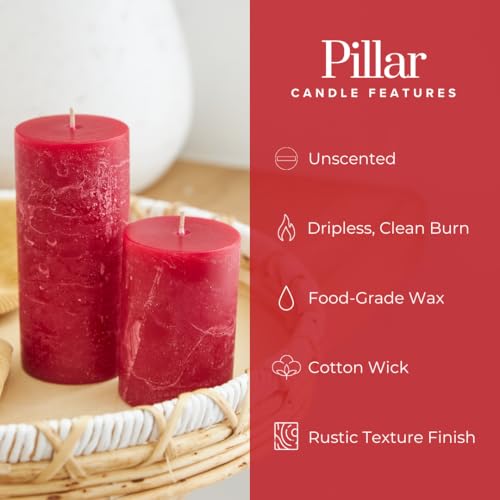 Simply Soson Red Rustic Texture Pillar Candles 3x3 inch - Set of 3 - Unscented Decorative Red Candles, No drip, Ideal as Large Candles for Home Decor, Weddings, Holidays - Image 4