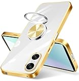 Xperia 10 VI ケース クリア リング付き Xperia10VI SO-52E カバー ストラップホール付き 耐衝撃 全面保護 軽量 薄型 韓国 かわいい エクスペリア 10 vi スマホケース スタンド機能 車載ホルダー対応 擦り傷防止 滑り止め 落下防止 TPU 透明（ゴールド）