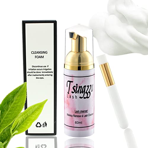 Tsingzzu Eyelash Extension Cleanser, Lash Cleanser for Extensions, Eyelash Foaming Cleanser For Extensions,Eyelid Cleanser For Makeup Remover, 50ml