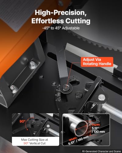 Image of VEVOR Chop Saw 16-inch Cold Cut Blade 3000 W Powerful Motor Cut Off Saw | For Cutting Metal, -45 to 45 Adjustable Angle, Efficient Dry Cutting, Stable, with Thickened Blade Guard and Scale Ruler